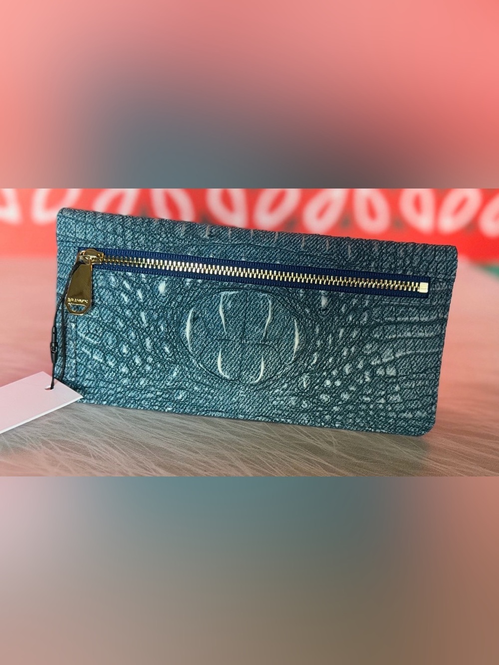 Brahmin Ady Wallet Denim Secour Assorted Blue Soft Leather NWT SUPER CUTE